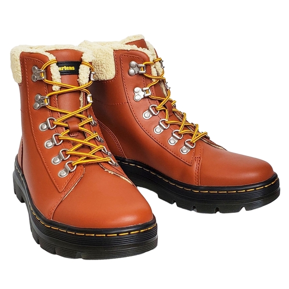 NWB Dr Martens combs leather faux fur lined combat boots rust tan waterproof - Picture 6 of 16